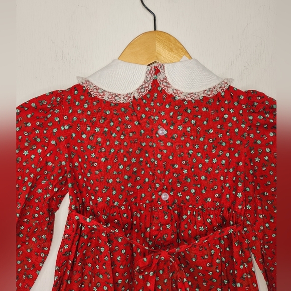 Vtg Winnie The Pooh Dress Girls Size 6XL Smocked Peter Pan Lace Collar Christmas - Picture 5 of 11